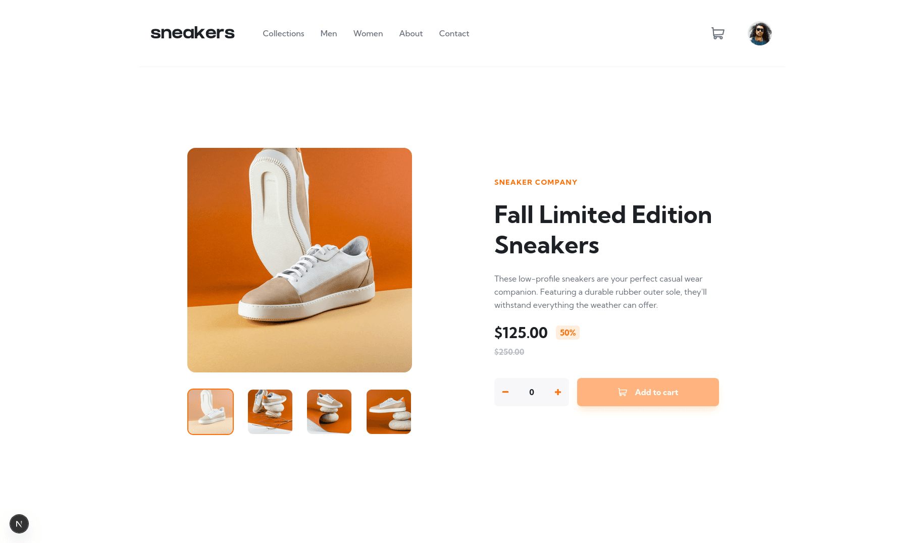 Captura del reto: E-commerce product page